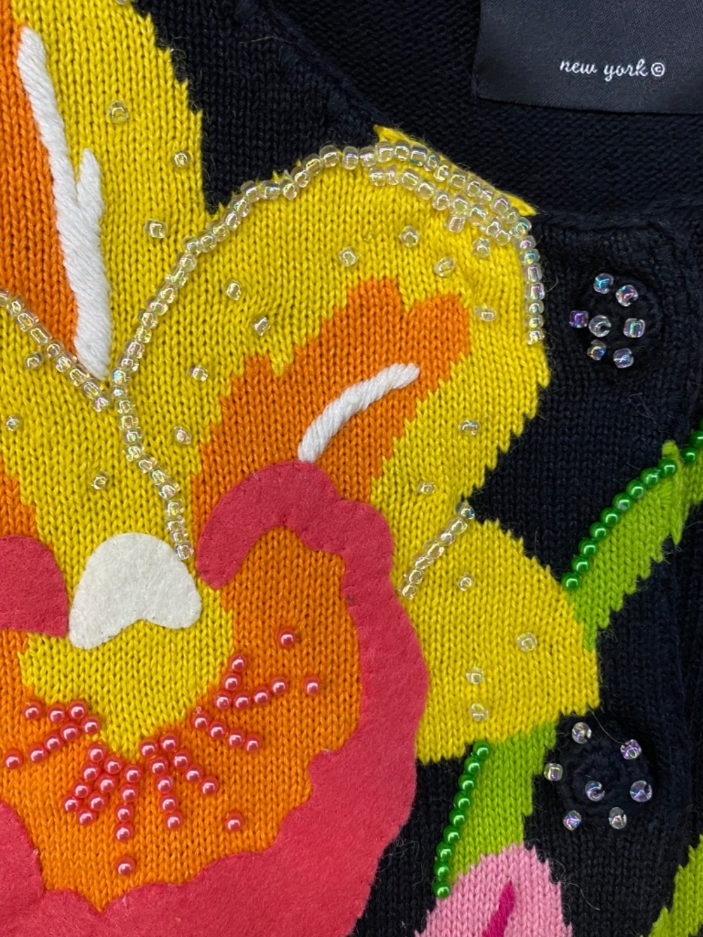 NEW! Vintage Michael Simon Cardigan M • Floral Beaded Embroidered • Art - Picture 2 of 10